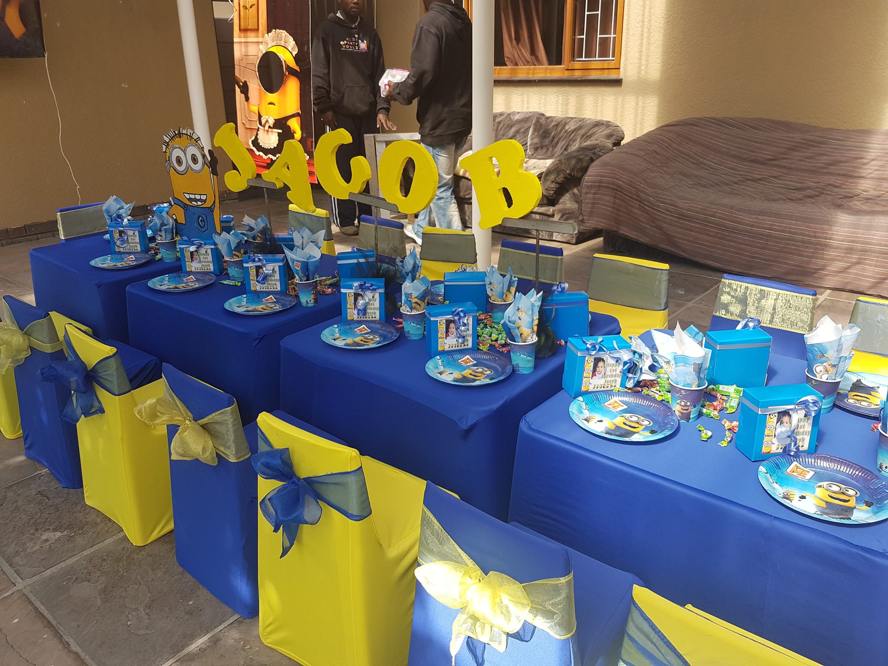 Blue and yellow boys themed party table setup
