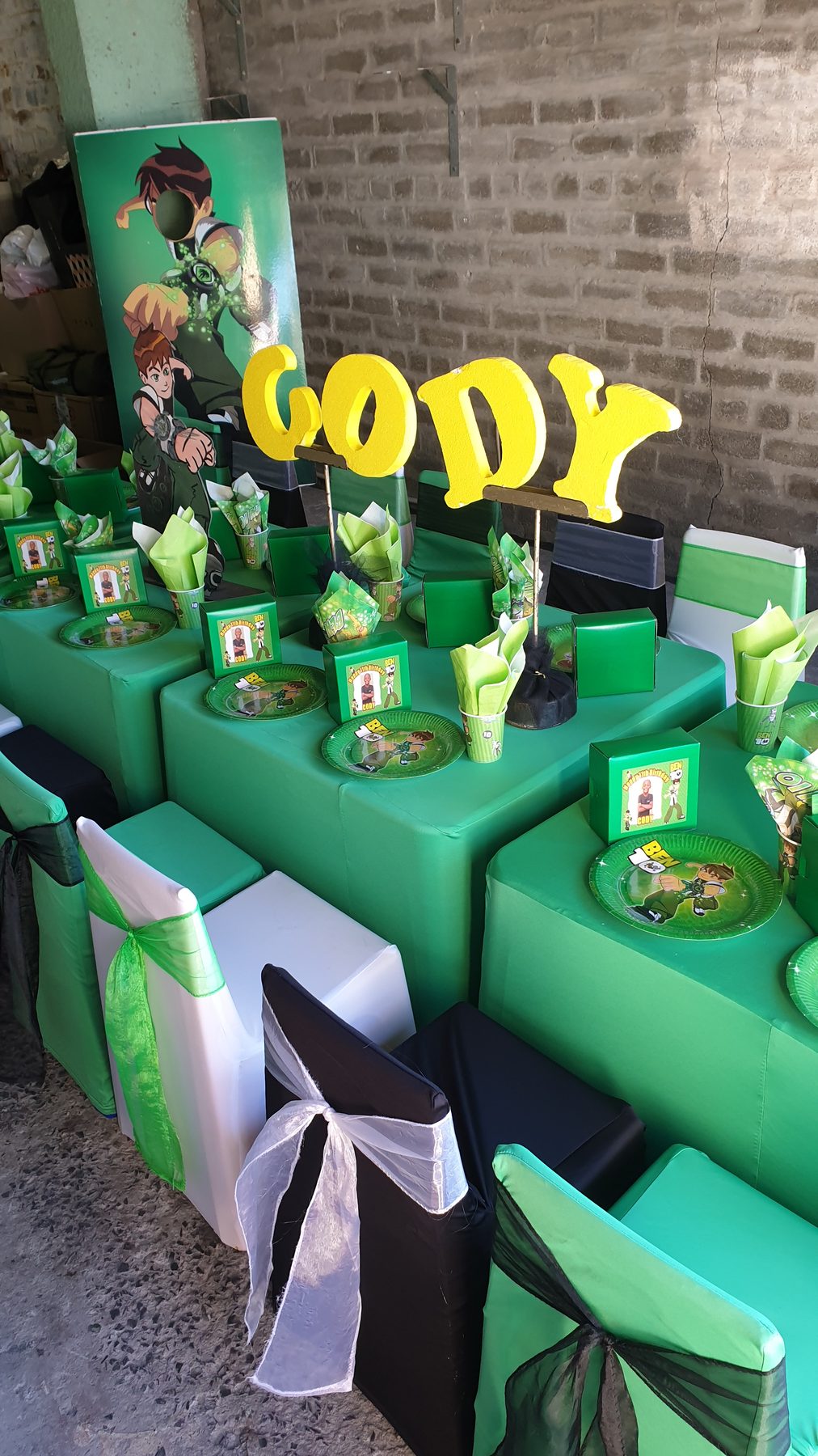 Green boys themed party table setup