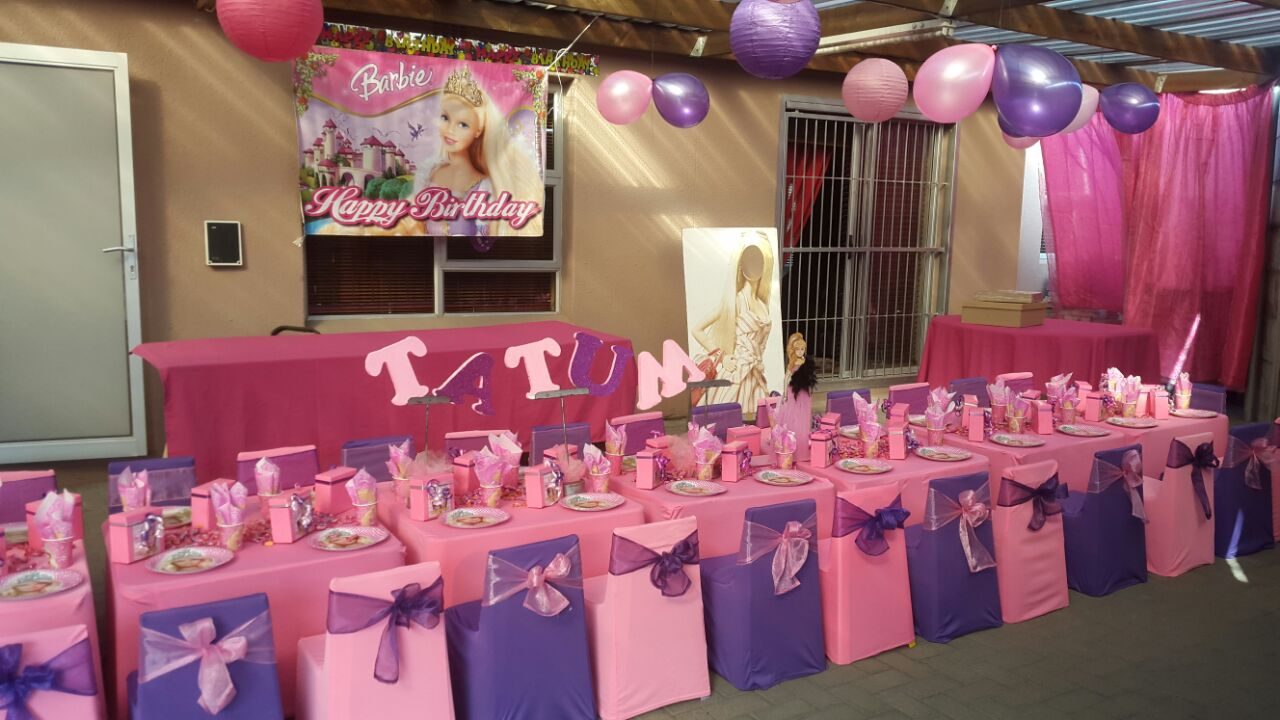 Pink themed girls party table setup